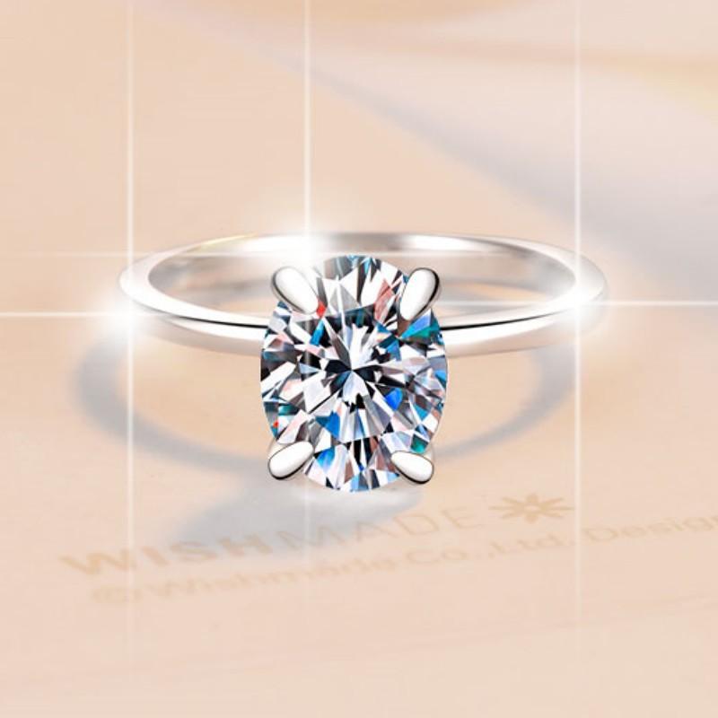 70. S925 Sterling Silver Oval Ring Synthetic Moissanite Ring