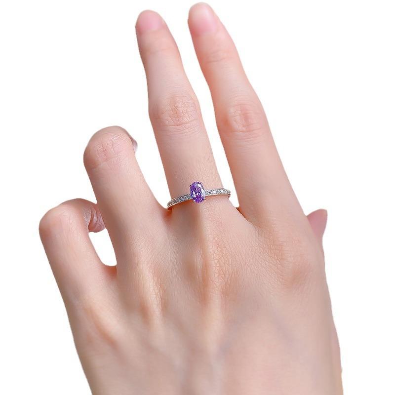S925 Sterling Silver Purple Oval Cut Oval Ring 4*6mm 6A Cubic Zirconia Ring-395(35%)