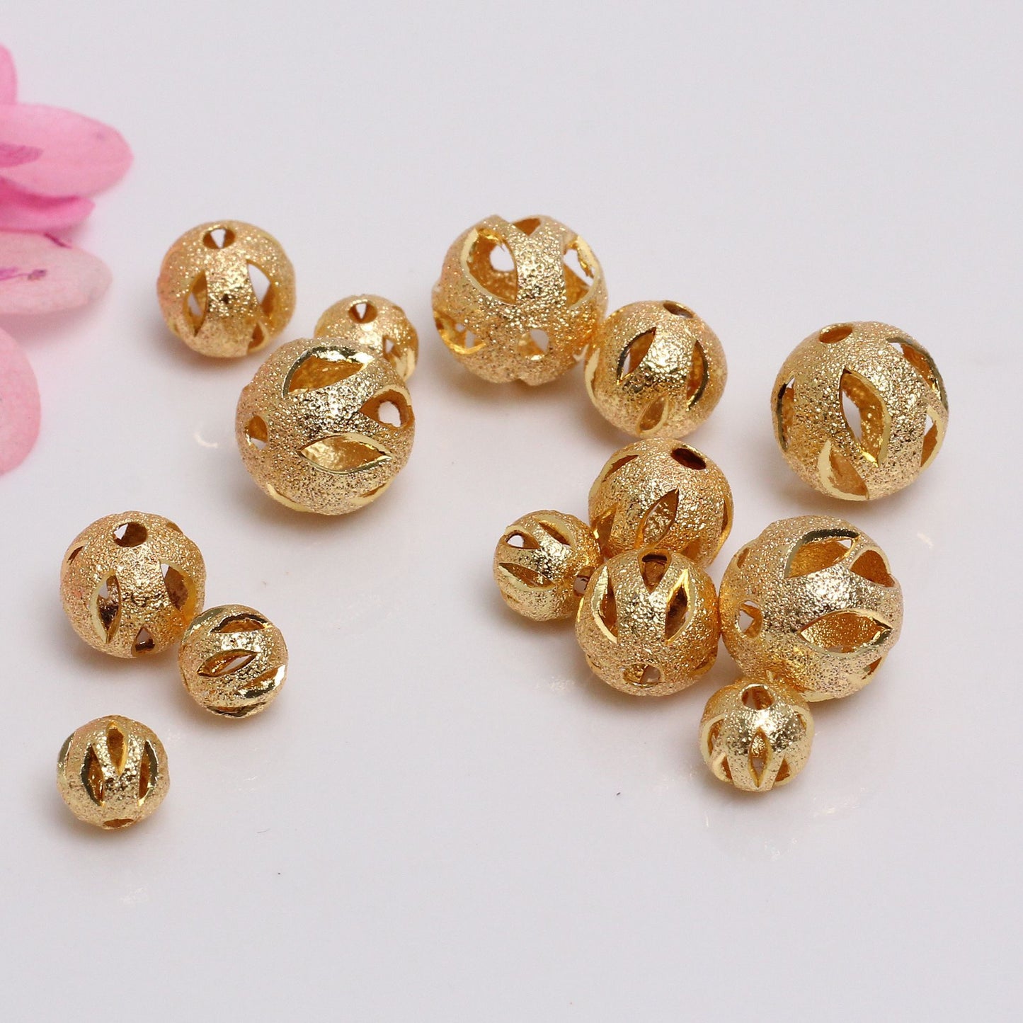 Frosted Hollow Copper Beads For Jewelry DIY，Covered by 14/18K Real Gold Or Silver