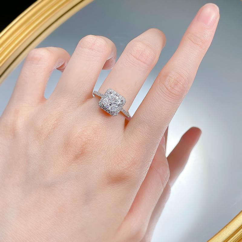 S925 Sterling Silver Cushion Shape Square White/Yellow/Pink 7*7mm 6A Cubic Zirconia Ring-147(45%)