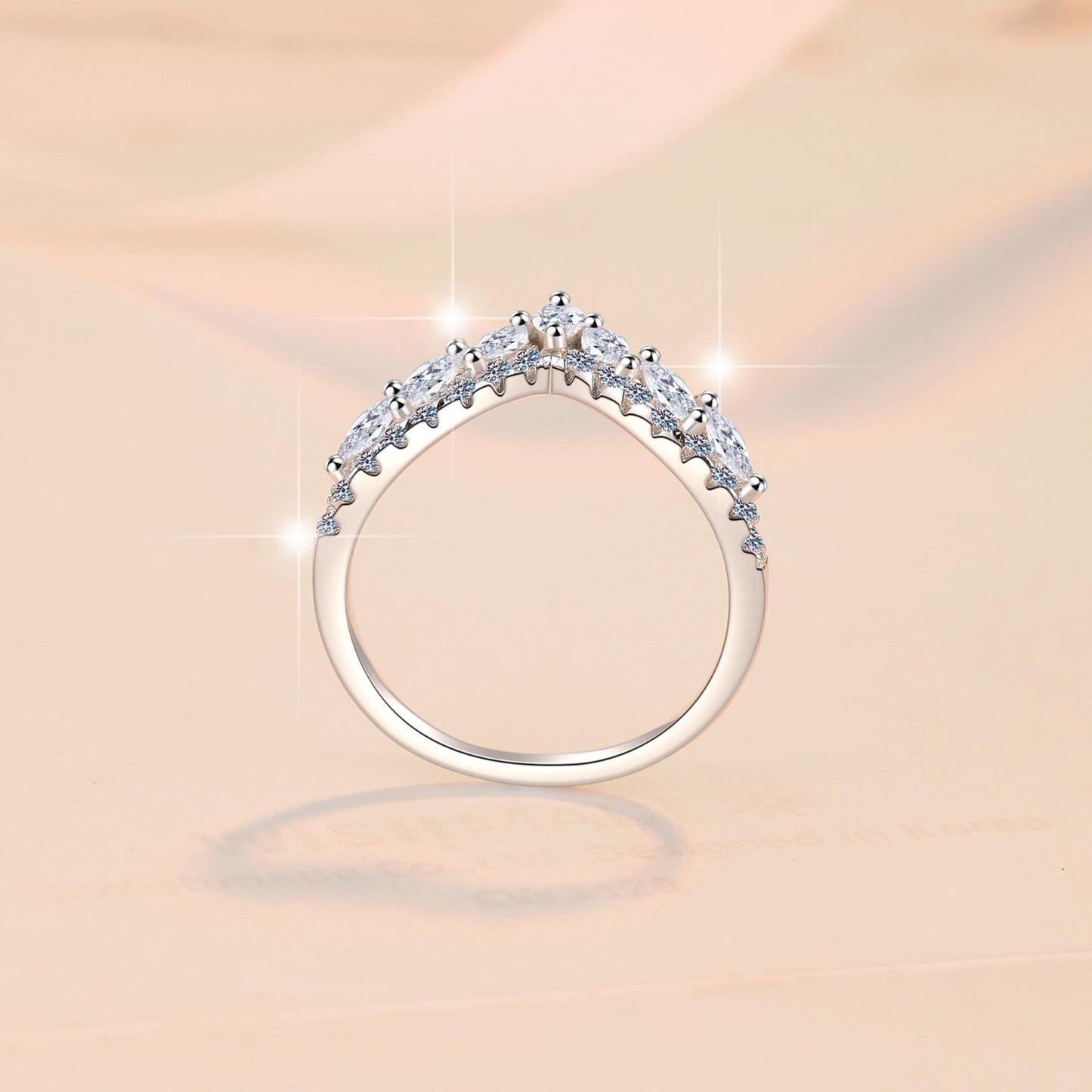 86. 925 Sterling Silver Full Star Crown Ring Synthetic Moissanite Ring