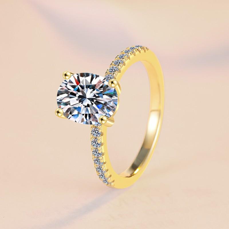 S925 Sterling Silver Four-claw Golden Ring Synthetic Moissanite Ring-120(35%)
