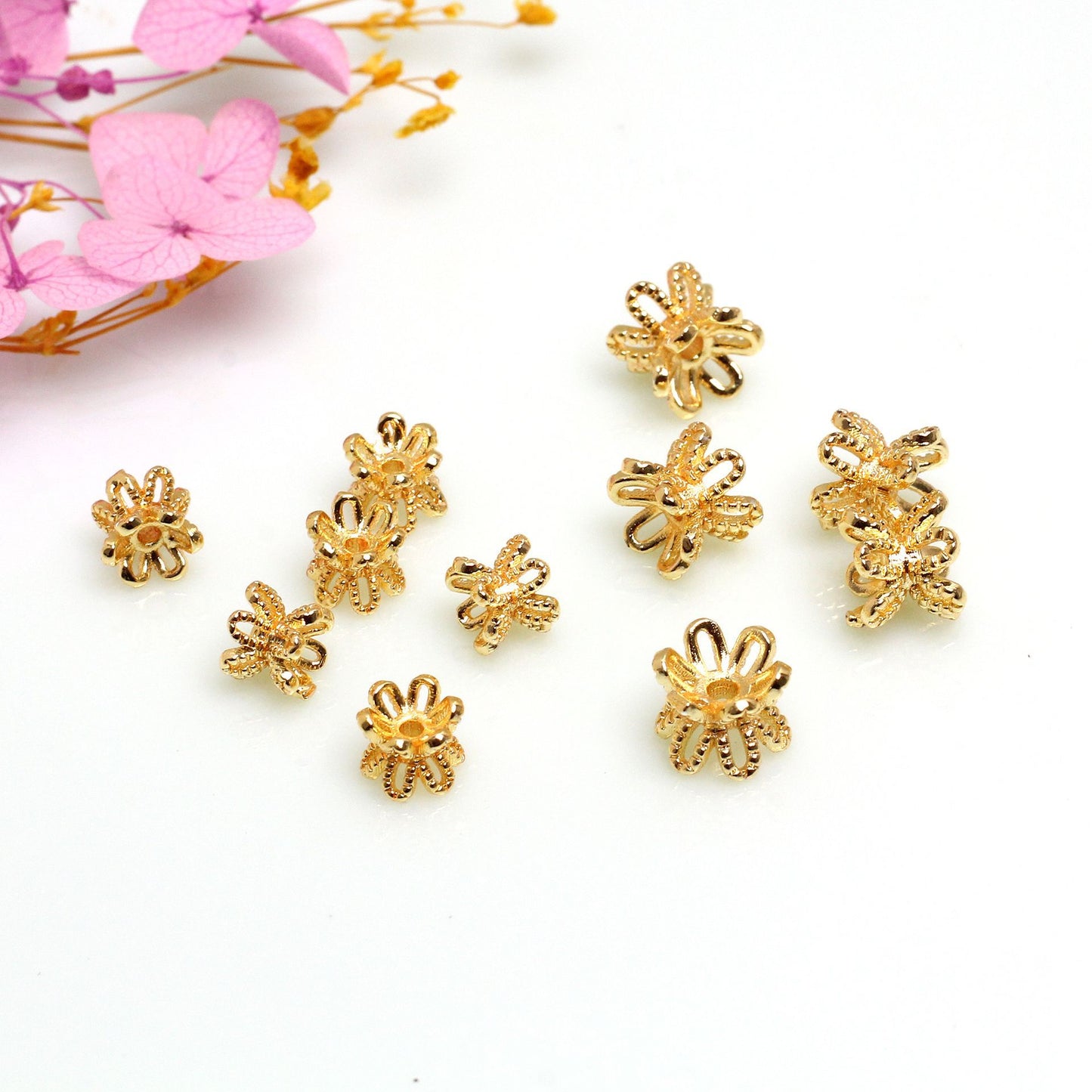 Lotus Shape Double Alloy Bead Holder For Jewelry DIY，Covered by 14/18K Real Gold Or Silver