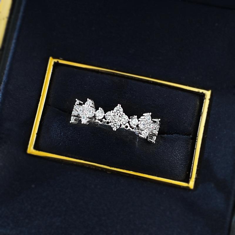 NO.095 S925 Silver Four-Leaf Flower Ring Band Ring Wide Ring 6A Cubic Zirconia Ring fashion jewelry accessory woman girl promise ring Springtok