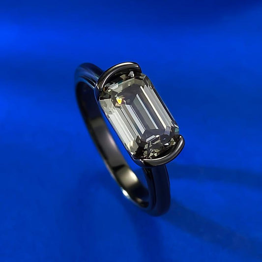 S925 Sterling Silver Black Golden Grandma Cut Transvers Rectangular Ring 6*9mm 6A Cubic Zirconia Ring fashion jewelry accessory woman girl promise ring Springtok-208(35%)