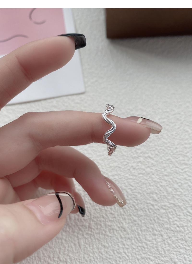 S925 Sterling Silver Simple Irregular Wave Braided Open Ring for Women - 513(45%)
