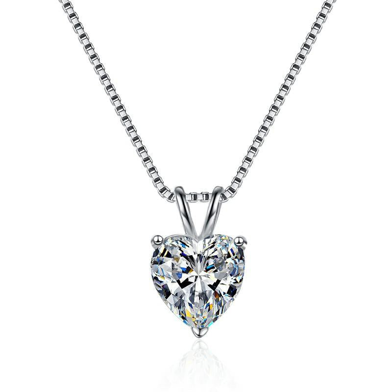 28. NO27 925 Sterling Silver Heart-shape Necklace Synthetic Moissanite Necklace