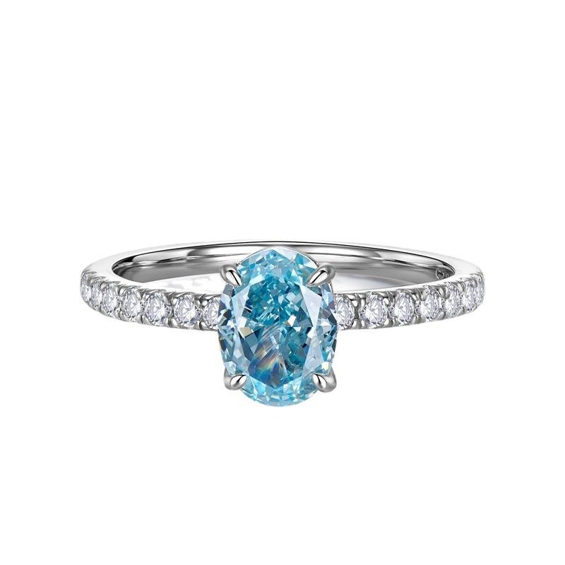 S925 Sterling Silver Aquamarine Radiant Cut Oval Ring 6*8mm 6A Cubic Zirconia Ring-272(35%)