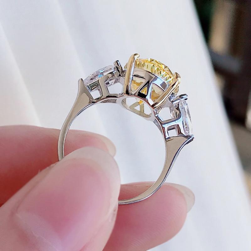 S925 Sterling Silver Purple Three-stones Oval Cut Oval Ring 10*14mm 6A Cubic Zirconia Ring Purple/Yellow/White-365(35%)