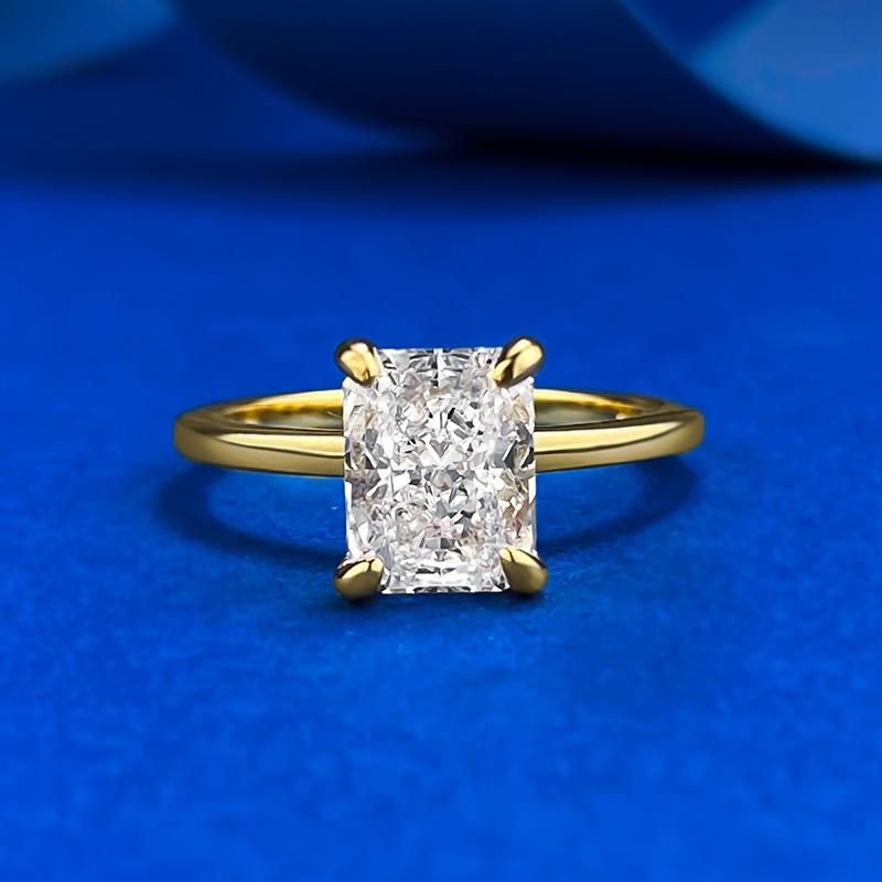 S925 Sterling Silver Rectangular Ice Flower Cut 6 * 8mm 8A Cubic Zirconia Ring-422 custom  engagement  ring(25%)