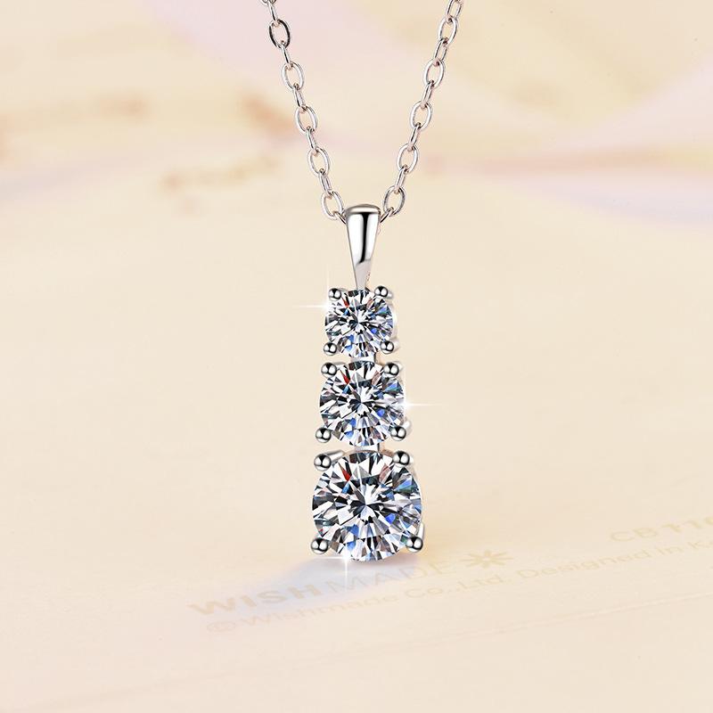 59. S925 Sterling Silver Triple Necklace Synthetic Moissanite Necklace