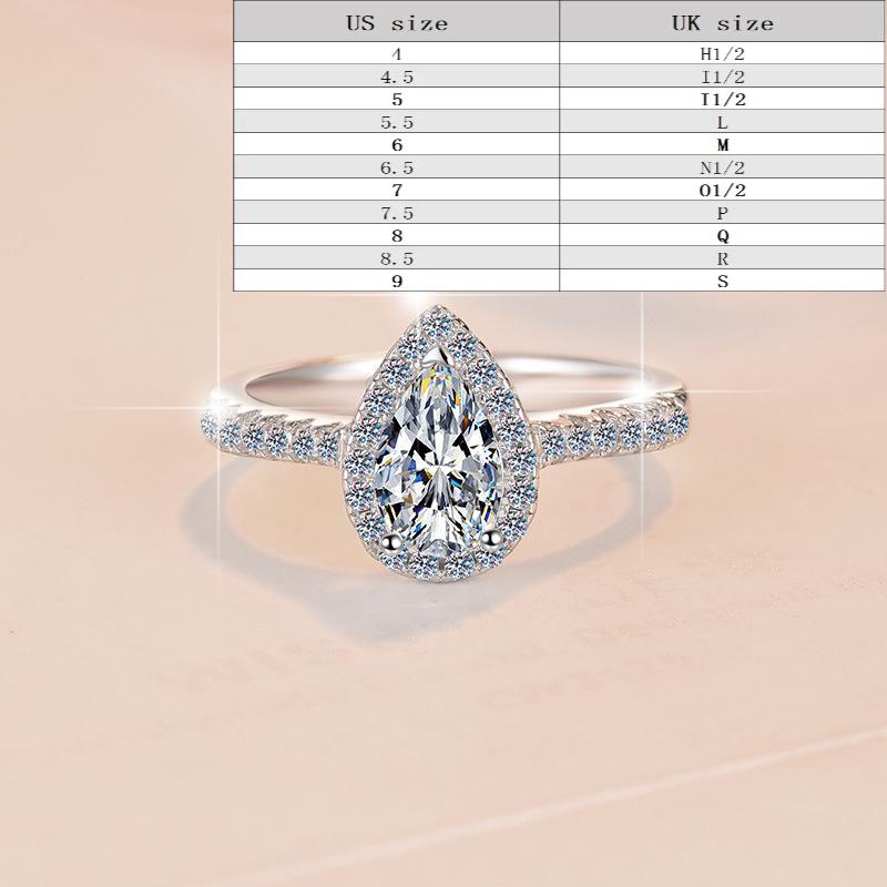 S925 Sterling Silver Ring Water Drop Girl Heart Ring Synthetic Moissanite Ring fashion jewelry accessory woman girl promise ring-161(35%)