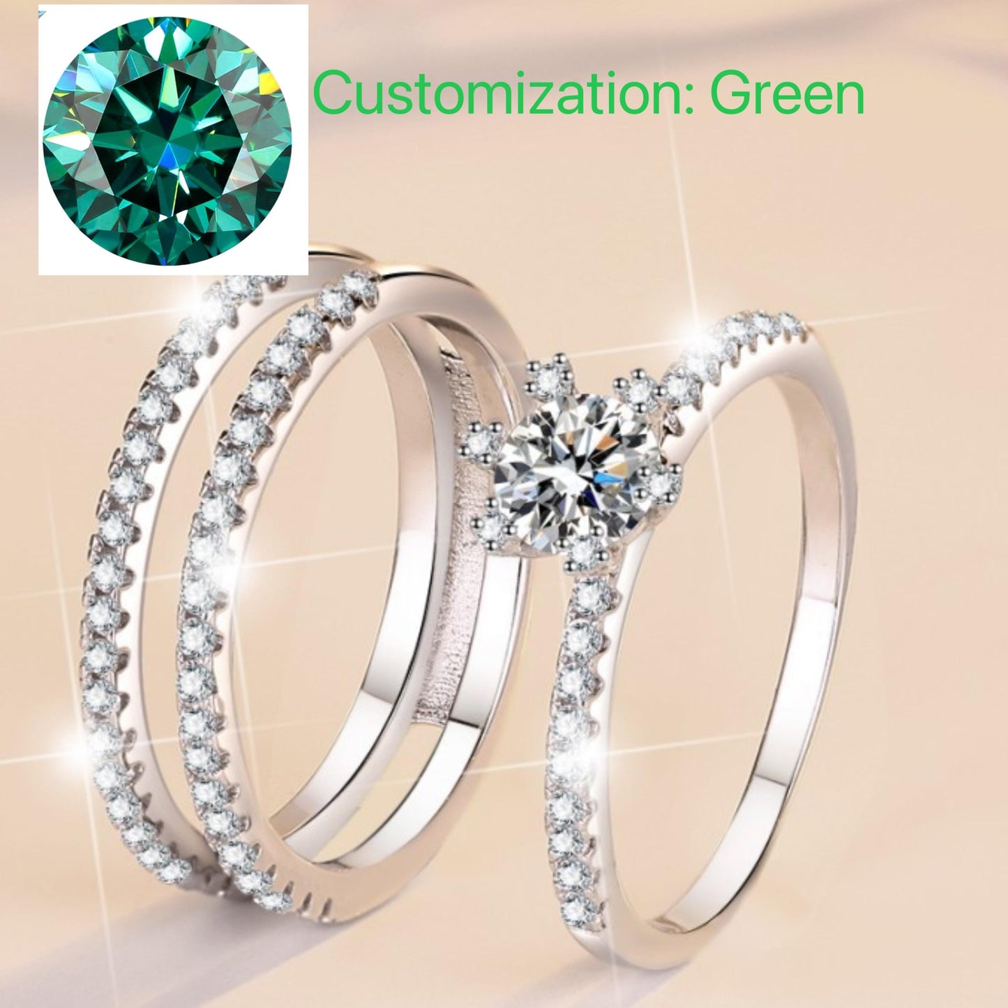 NO.116 S925 Sterling Silver Three-Row Ring Synthetic Moissanite Ring elegant luxury daily life woman birthday gift engagement Springtok