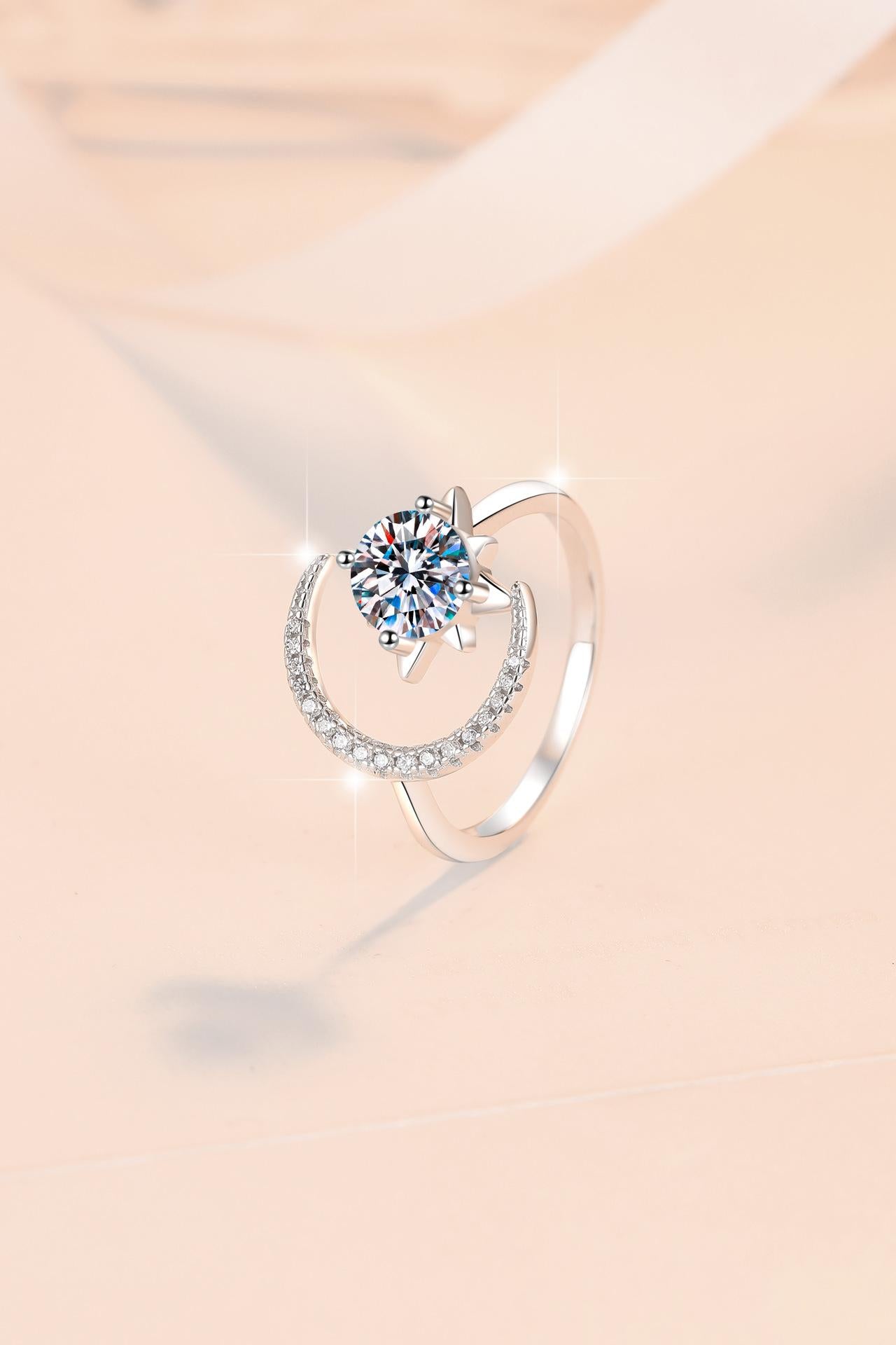 S925 Sterling Silver Starmoon Open Ring Synthetic Moissanite Ring fashion jewelry accessory woman girl promise ring-201(35%)
