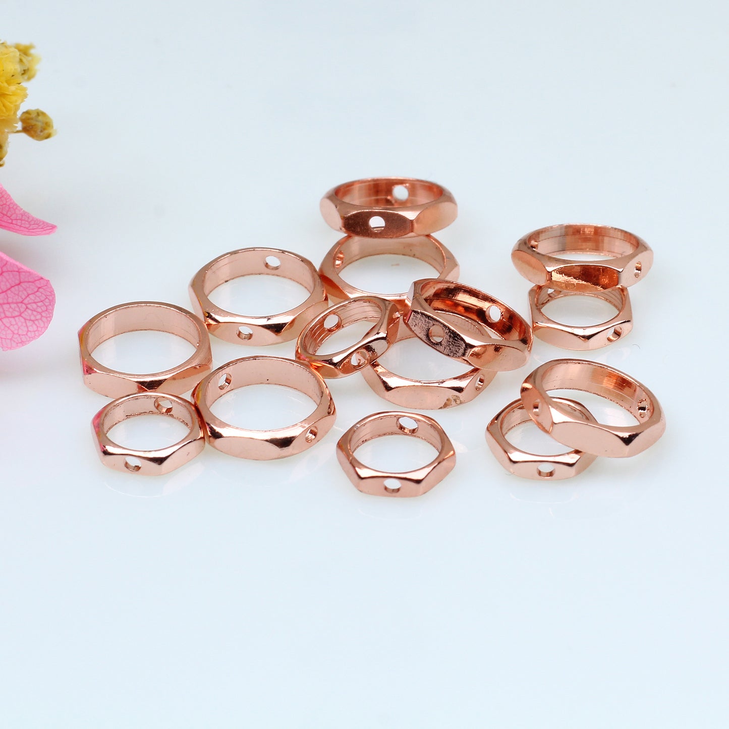 Hexagonal Wrapped Bead Copper Ring For Jewelry DIY，Covered By 14/18K Real Gold Or Silver