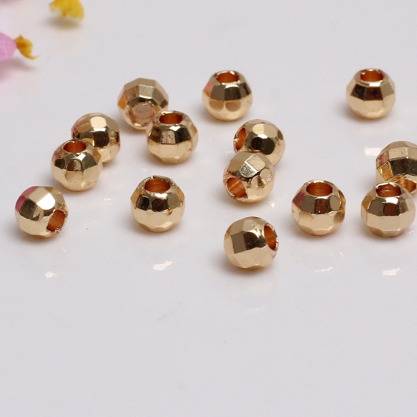 Solid Laser Copper Beads For Jewelry DIY，Covered By 14/18K Real Gold Or Silver