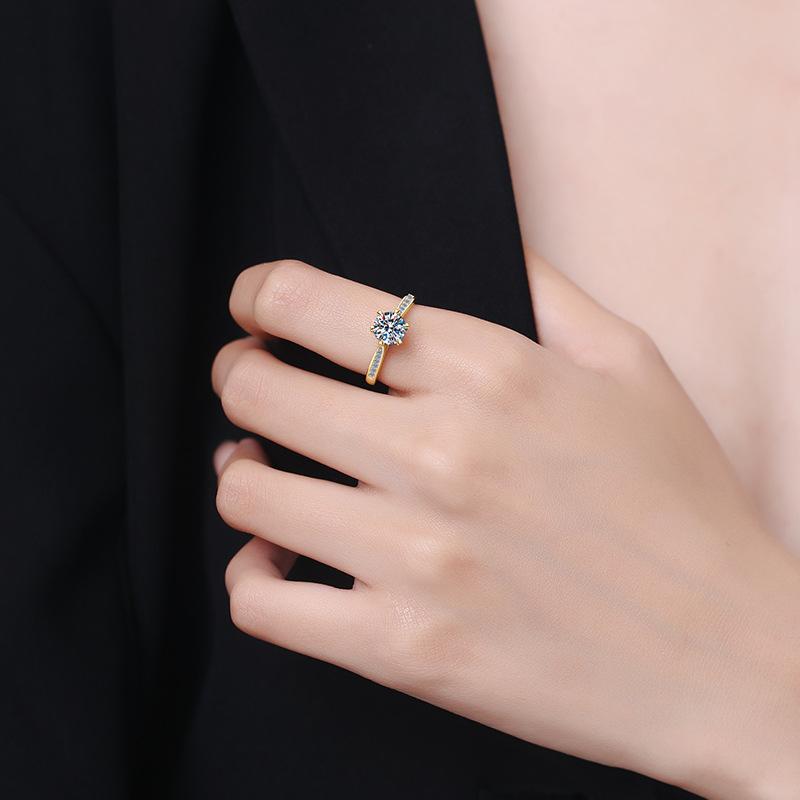 S925 Sterling SilverSix-claw Golden  Ring Synthetic Moissanite Ring 1Carat-182(35%)