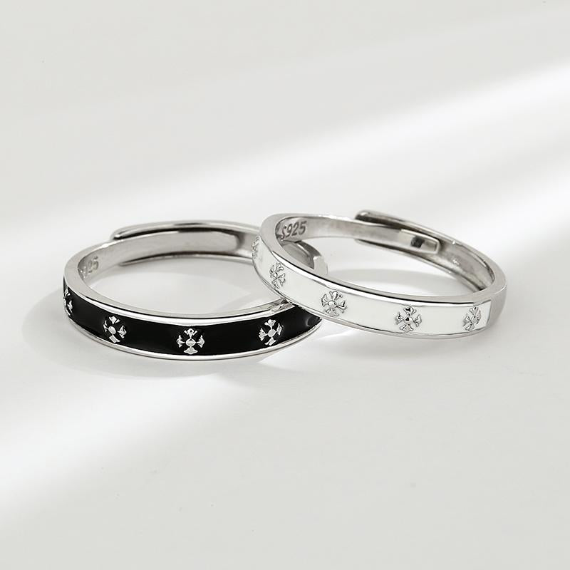 S925 Sterling Silver Simple Couple Rings Black and White Matte Rhombus Design-484(45%)