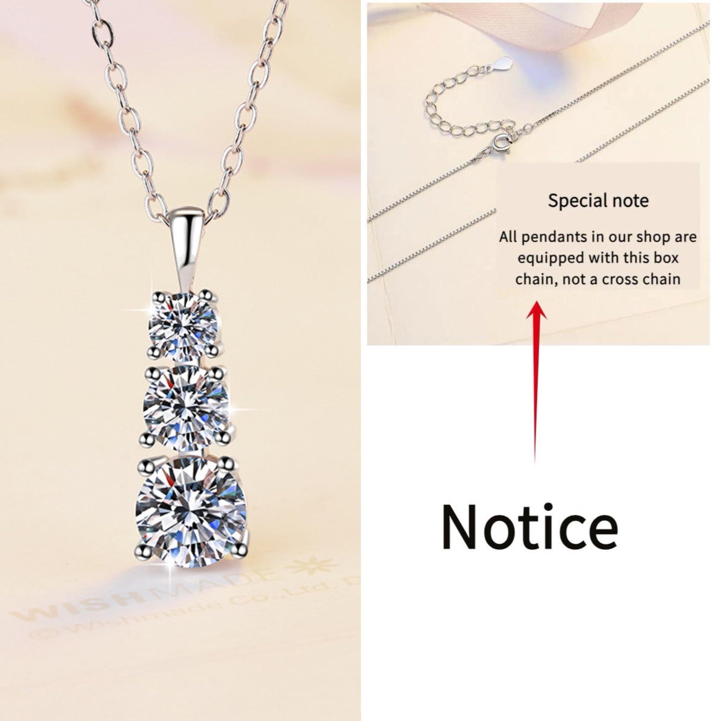 59. S925 Sterling Silver Triple Necklace Synthetic Moissanite Necklace