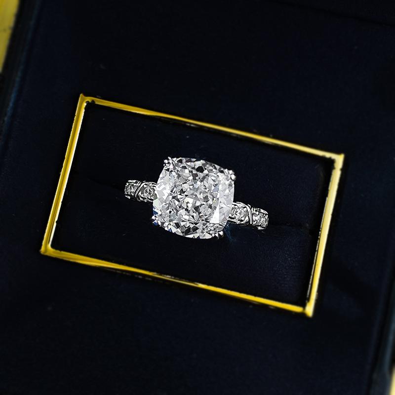 S925 Sterling Silver Ice Flower Cut Square 10*10mm 8A Cubic Zirconia Ring-418(25%)