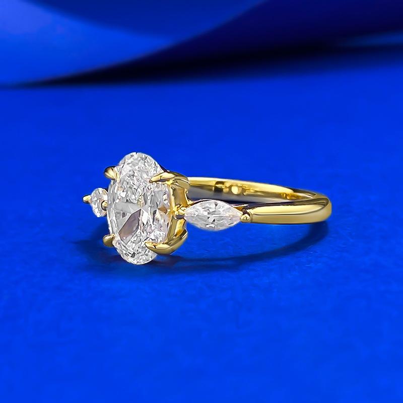 S925 Sterling Silver Tiny Oval Three Stone Ring 6*9mm 6A Cubic Zirconia Ring-146(45%)