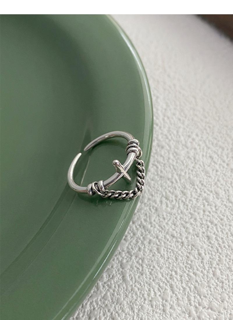 S925 Sterling Silver Vintage Chain Cross Silver Ring for Women - 505(45%)