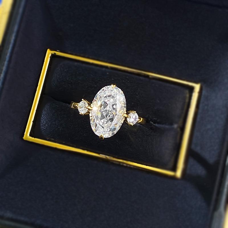 S925 Sterling Silver Ice Flower Cut Oval Three-stones Ring 8*12mm 8A Cubic Zirconia Ring-371(35%)