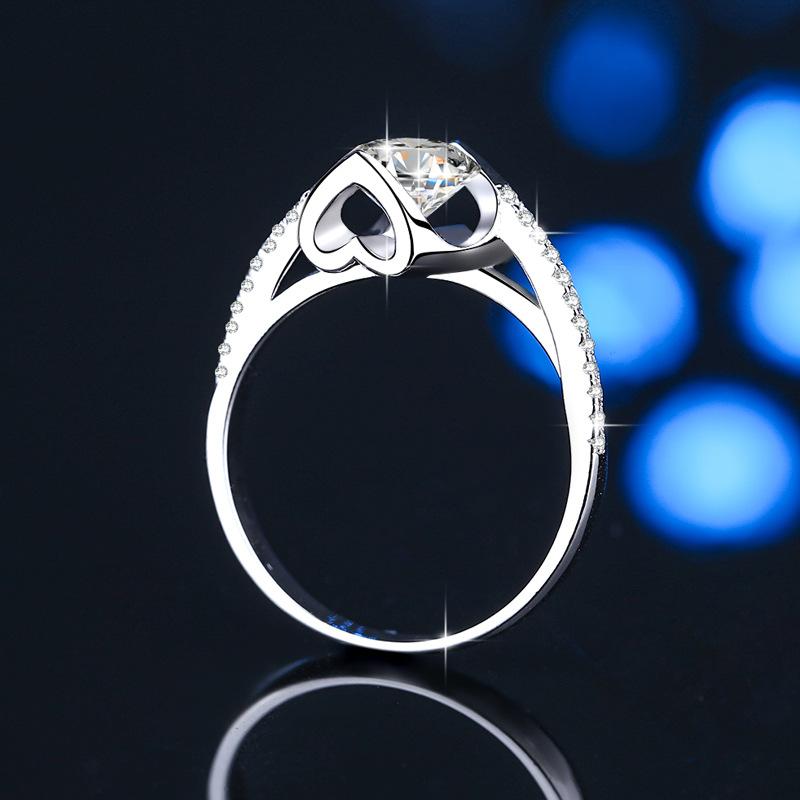 75. S925 Sterling Silver Angel Kiss Ring Synthetic Moissanite Ring