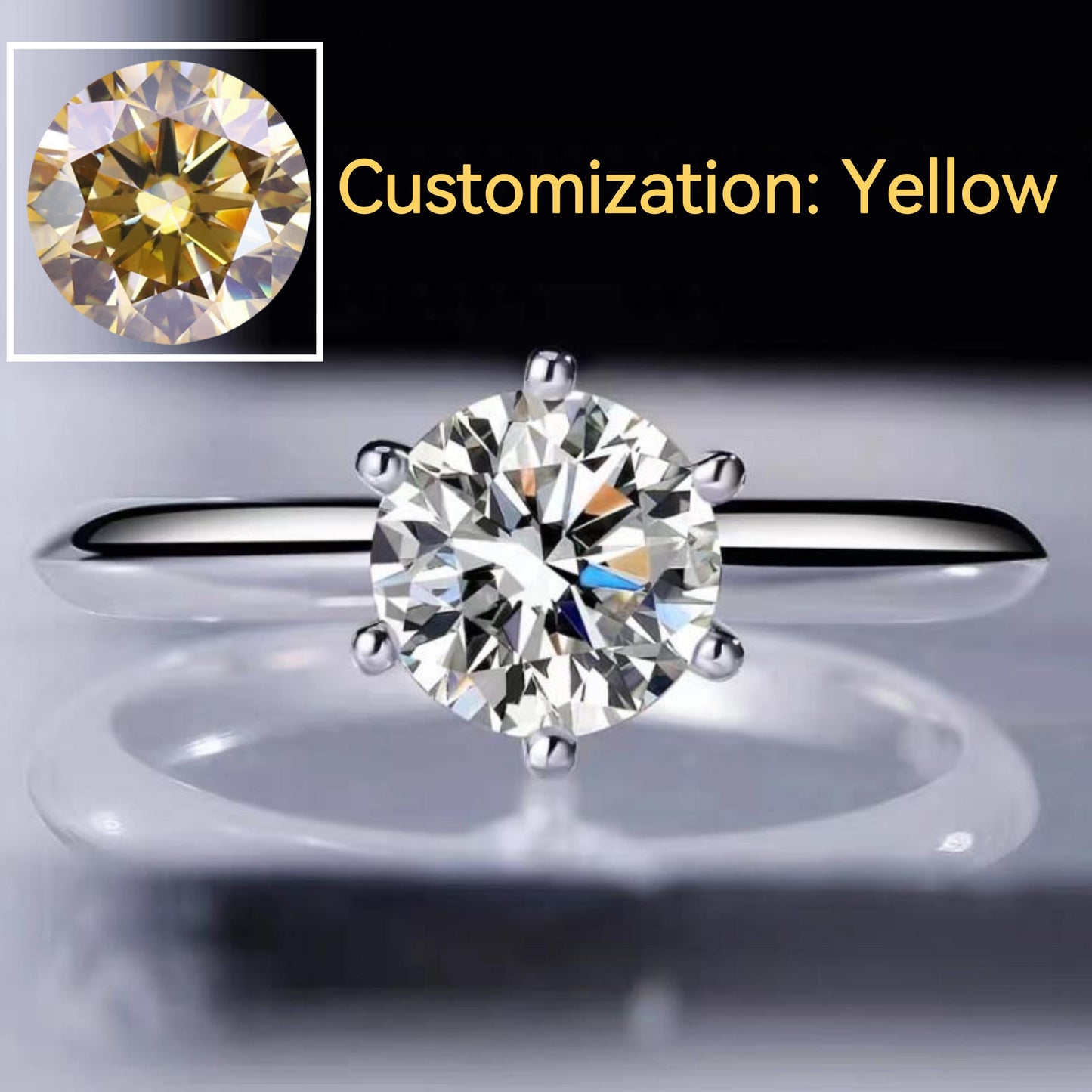 NO.105 Yellow-S925 Sterling Silver D Color Synthetic Moissanite Six-claws Ring 1/2/3/5 Carat Elegant Luxury Daily Life Woman Birthday Gift Engagement fashion jewelry accessory woman girl promise ring Springtok