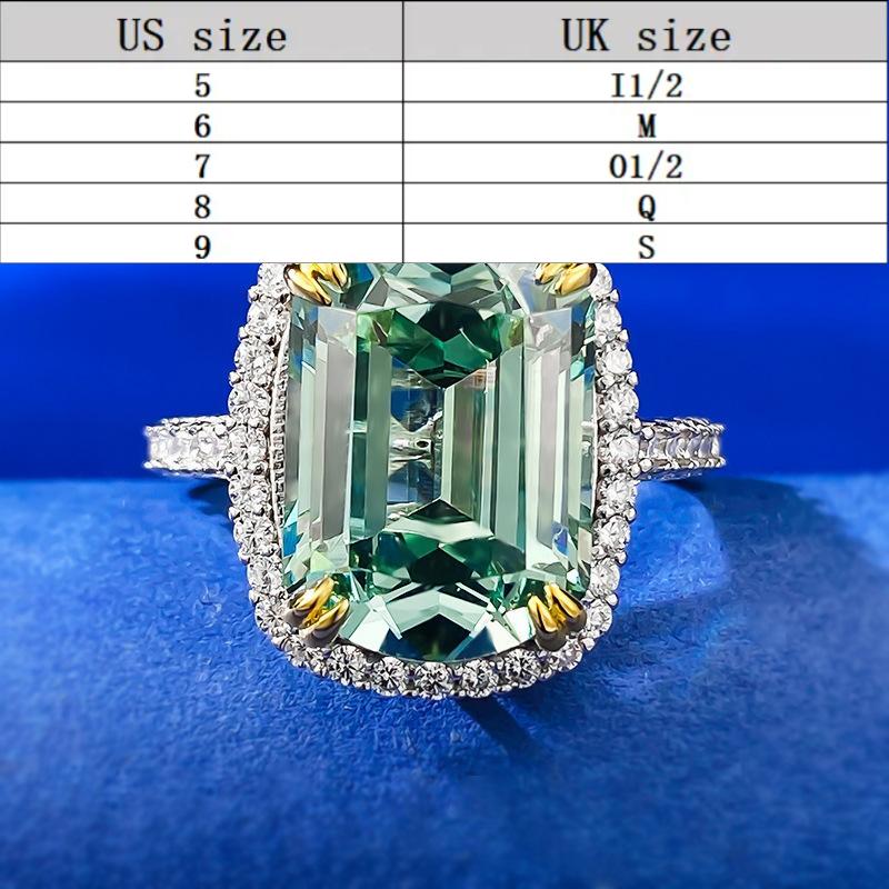 S925 Sterling Silver Tourmaline Cushion Cut Square Ring 10*14mm 8A Cubic Zirconia Ring-375(35%)