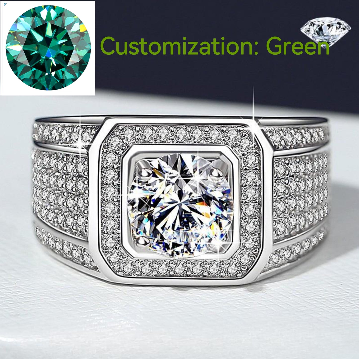 NO.153 S925 Sterling Silver Big Starry Synthetic Moissanite Ring fashion jewelry accessory promise ring Springtok Men's Ring