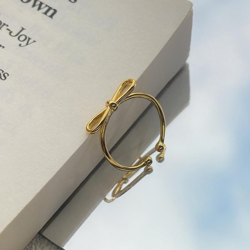 S925 Sterling Silver Simple Line Hollow Bowknot Ring Open Ring for Women -500(45%)