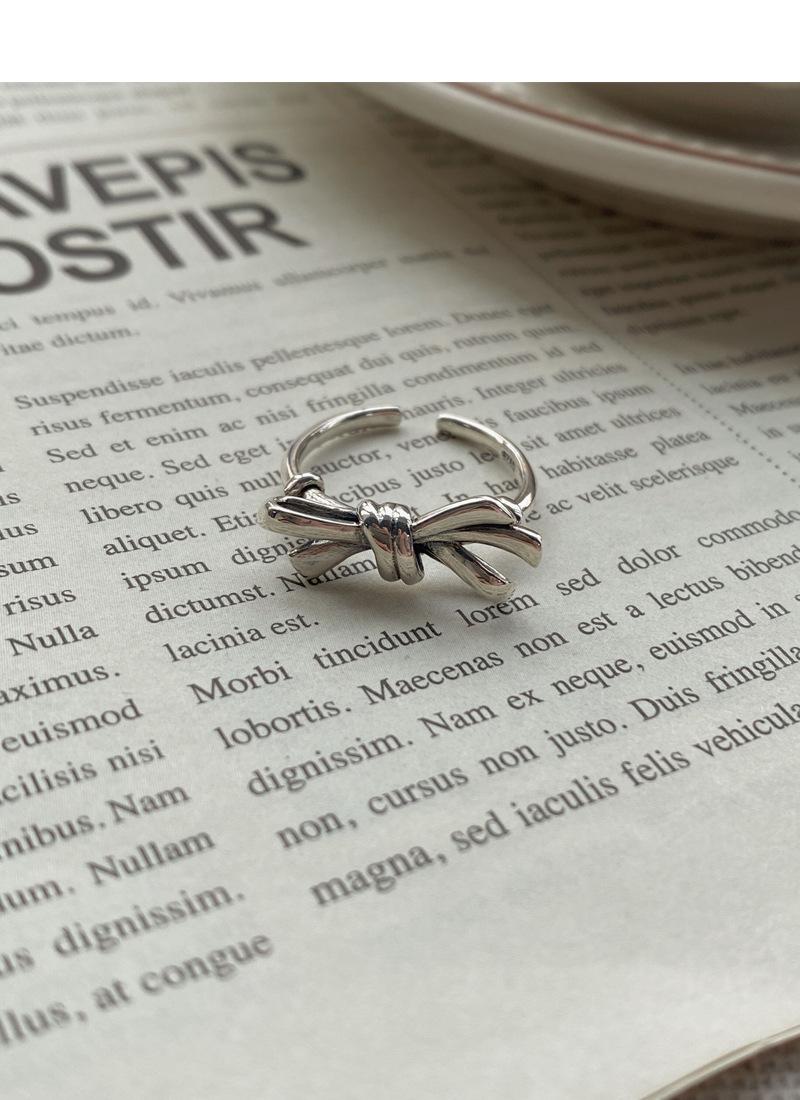 S925 Sterling Silver Vintage Distressed Bow Knot Ring for Women Open Ring -517(45%)