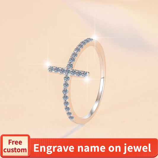 925 Sterling Silver Cross Band Ring Synthetic Moissanite Ring fashion jewelry accessory woman girl promise ring-165(35%)
