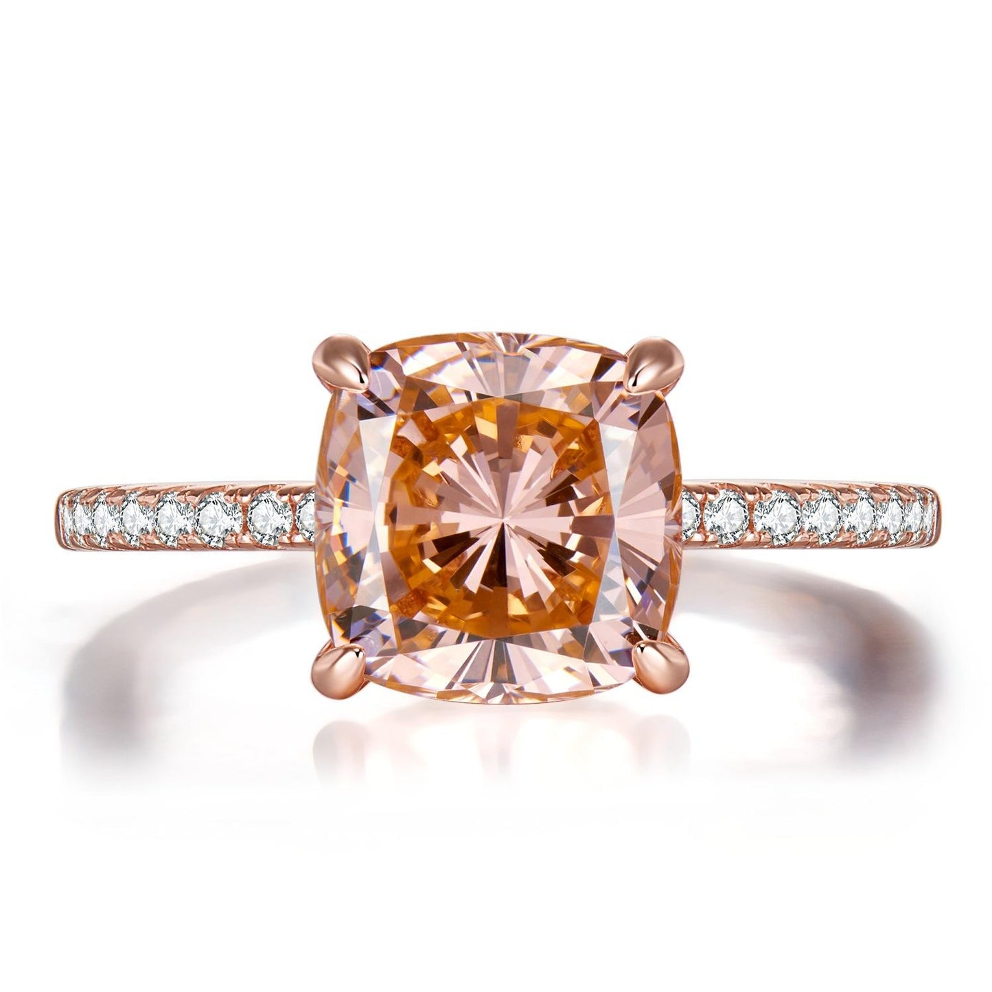 S925 Sterling Silver Champagne Fat Square Cut High Carbon Ring 9*9mm 6A Cubic Zirconia Ring-457(25%)