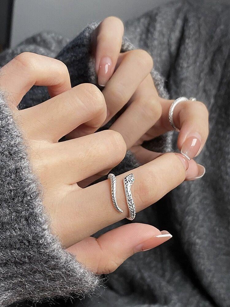 S925 Sterling Silver Personality Little Snake Adjustable Open Finger Ring for Women-633(45%)