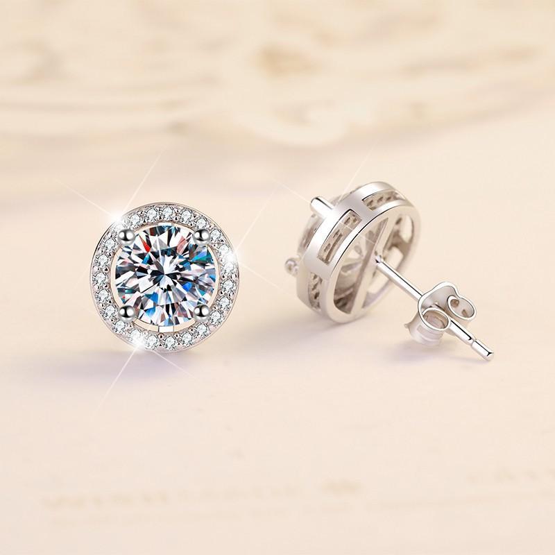 S925 Sterling Silver High Grade Certified Synthetic Moissanite Stud Earrings /Round Wrap Style/ D Color E Cut VVS1 Clarity valentine gift elegant ear stud minimalist new style(35%)-604