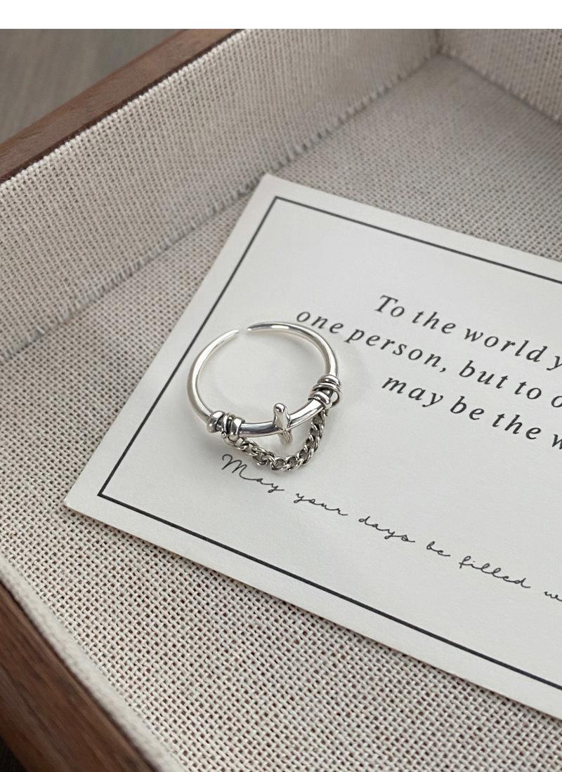 S925 Sterling Silver Vintage Chain Cross Silver Ring for Women - 505(45%)