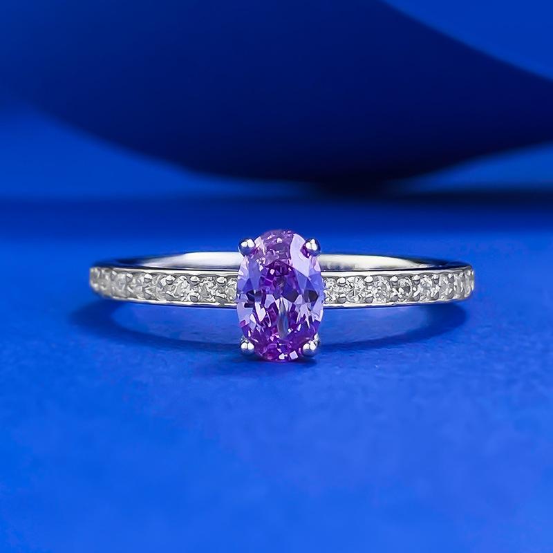 S925 Sterling Silver Purple Oval Cut Oval Ring 4*6mm 6A Cubic Zirconia Ring-395(35%)