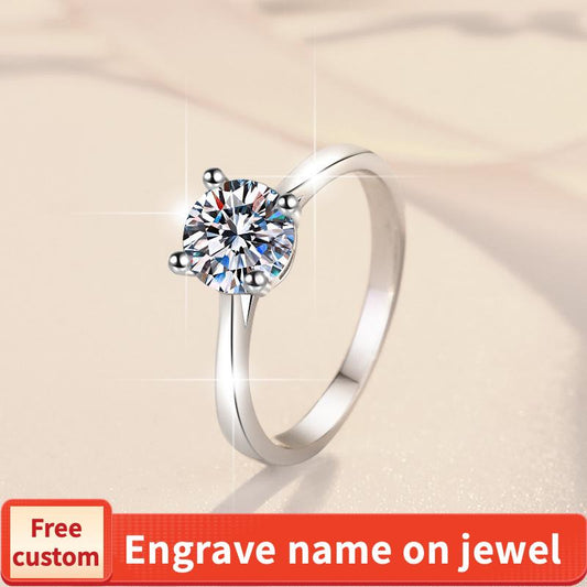 S925 Sterling Silver Oval D Color Synthetic Moissanite Four-claws Ring/1 Carat/2 Carat/ High Grade fashion jewelry accessory woman girl promise ring Springtok-211(35%)