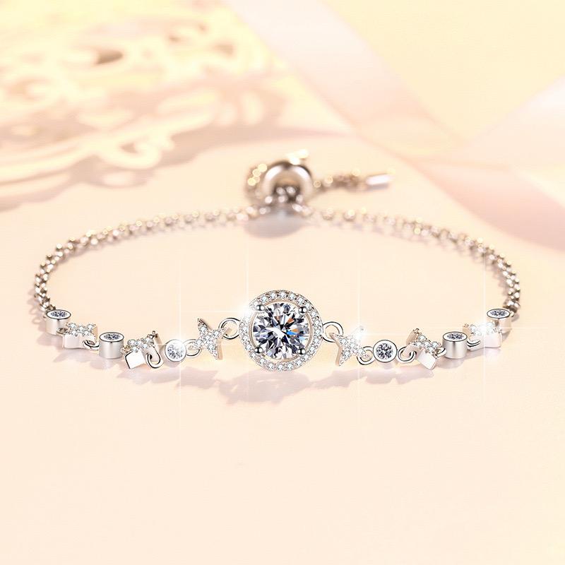 S925 Sterling Silver Round Bag Push-Pull Beads Bracelet Synthetic Moissanite Bracelet(35%)