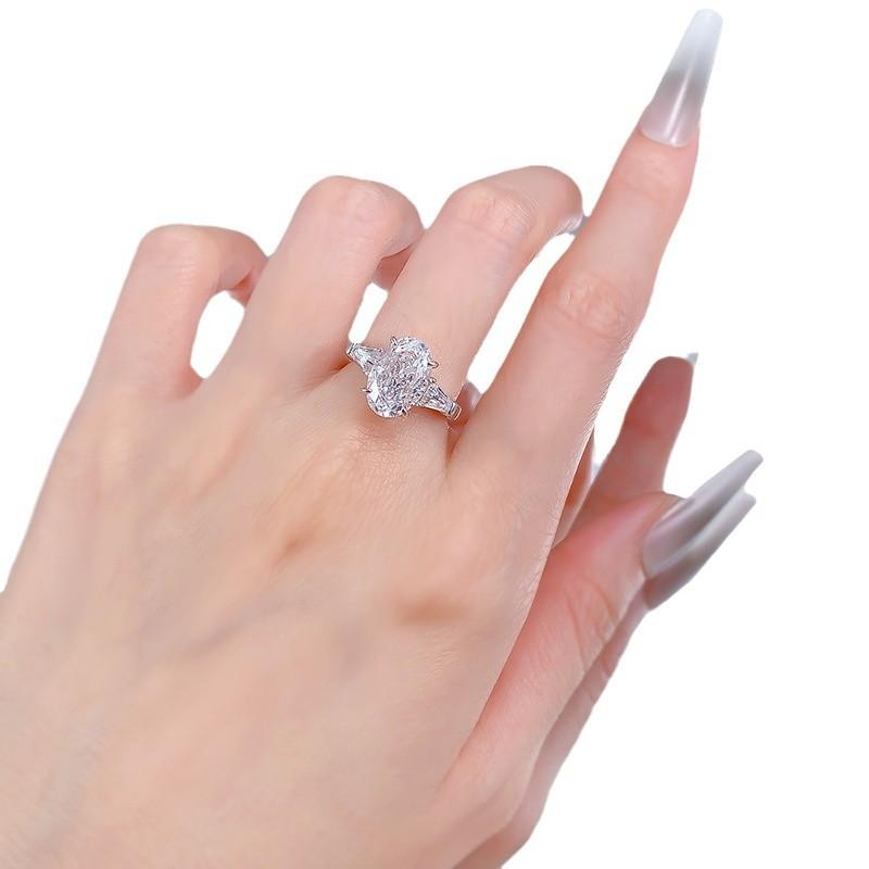 S925 silver oval ice flower cut Ring 8*12mm 8A cubic zirconia ring fashion jewelry accessory woman girl promise ring-356(35%)