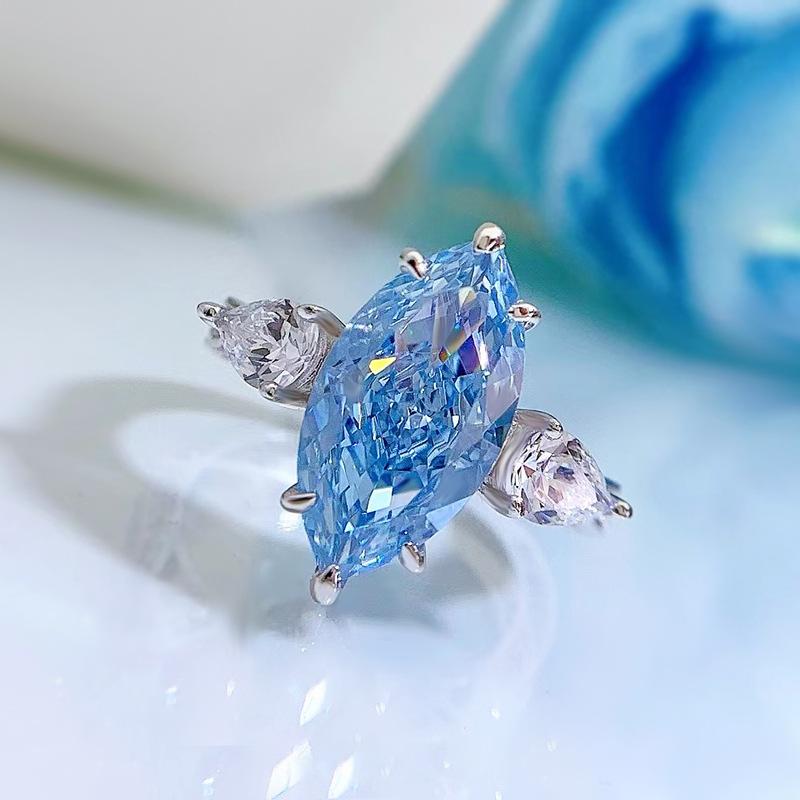 S925 Sterling Silver Aquamarine Marquise Ring 8*16mm 6A Cubic Zirconia Ring-238(35%)