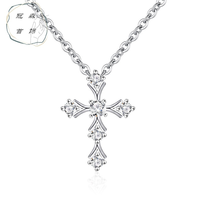 S925 Sterling Silver Classic Moissanite Cross Necklace