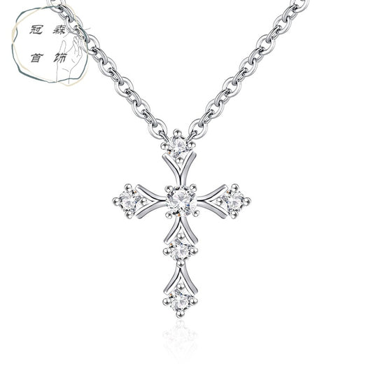 S925 Sterling Silver Classic Moissanite Cross Necklace