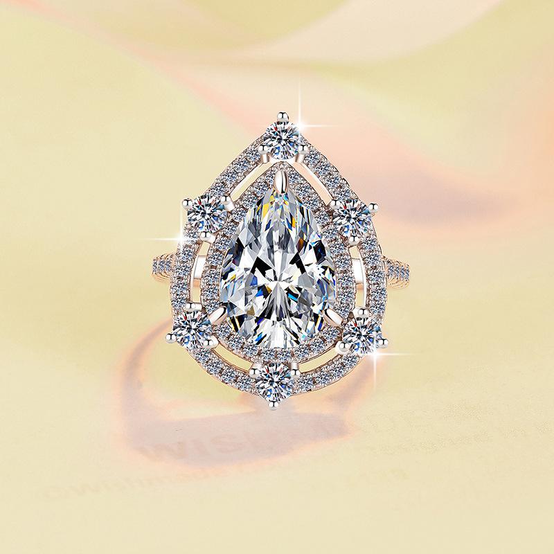 8A Cubic Zirconia S925 Sterling Silver Water Drop Pear Shape Ring 5 Carats-449(25%)