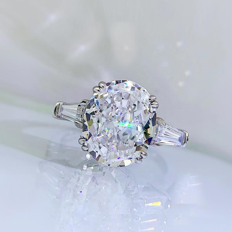 S925 Sterling Silver Ice Flower Cut Oval Four Claws High Carbon Ring 9*11mm 8A Cubic Zirconia Ring-461(25%)