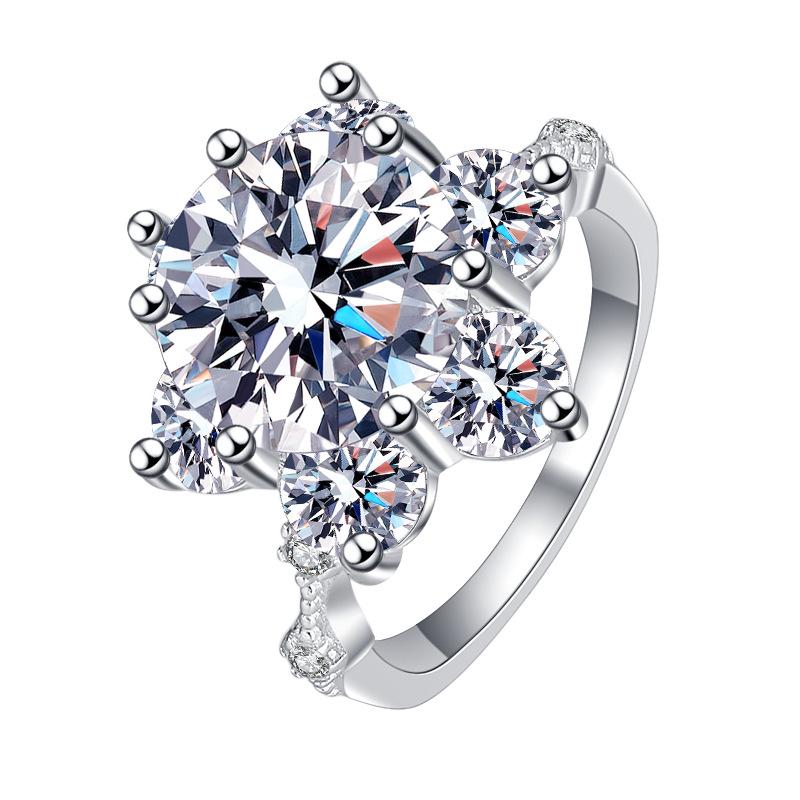 64. S925 Sterling Silver Synthetic Moissanite Ring Flower Ring