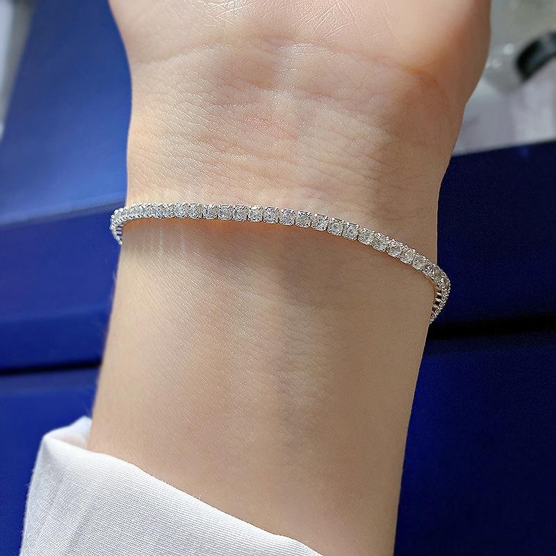 S925 Sterling Silver Tennis Row Zirconia Full Oval Stones 6A Cubic Zirconia Bracelet-301(45%)