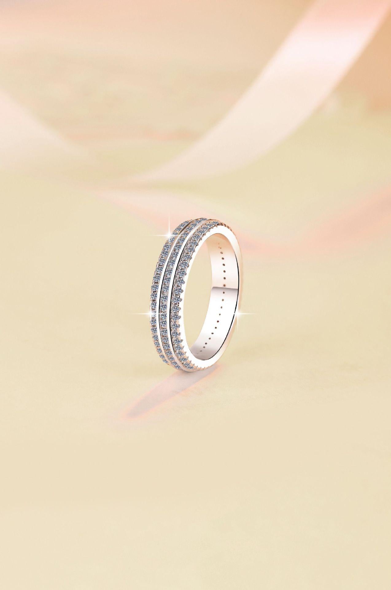 S925 Sterling Silver Full Stone Starry Sky Band Ring Synthetic Moissanite Ring 1 Carat-571(35%)